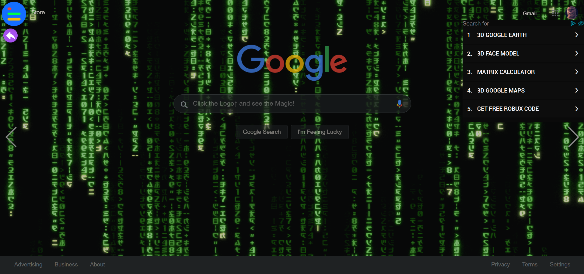 Google Matrix Easter Egg